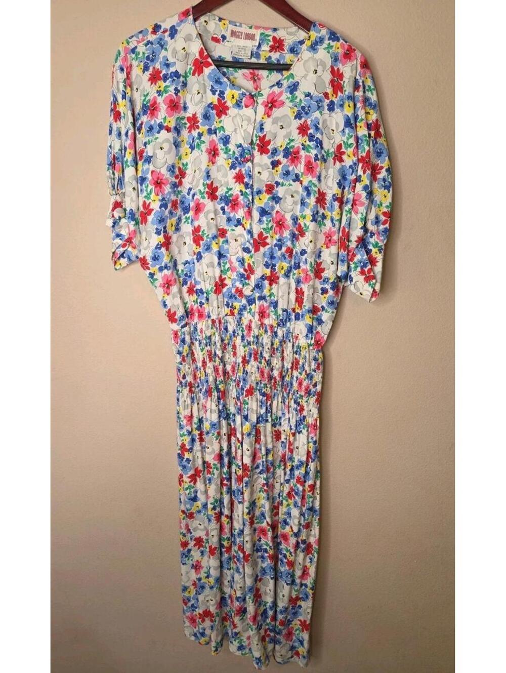 VTG Maggie London Multicolor Floral Midi Raton Dress Size 12 Spring Dress